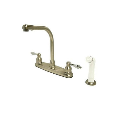 Kingston Brass Victorian High Arch with Lever Handles and Sprayer, Satin Nickel with Chrome Kitchen Faucet Kingston Brass